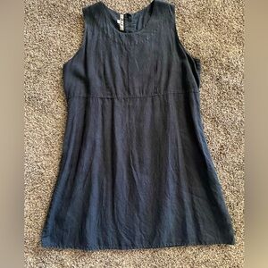 FLAX black sleeveless dress button back, 100% linen, large